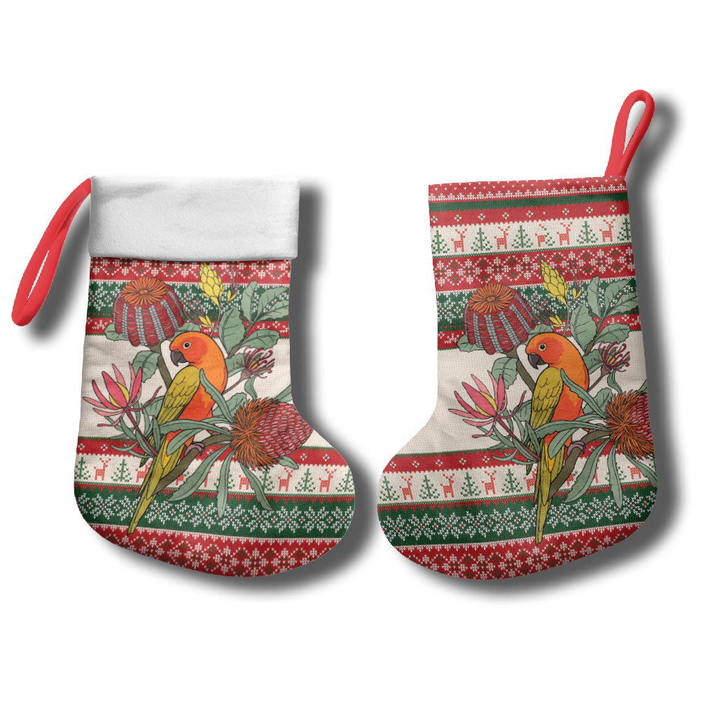 Aussie Sun Parakeet Christmas Stocking Festive Knitted Pattern Inspired