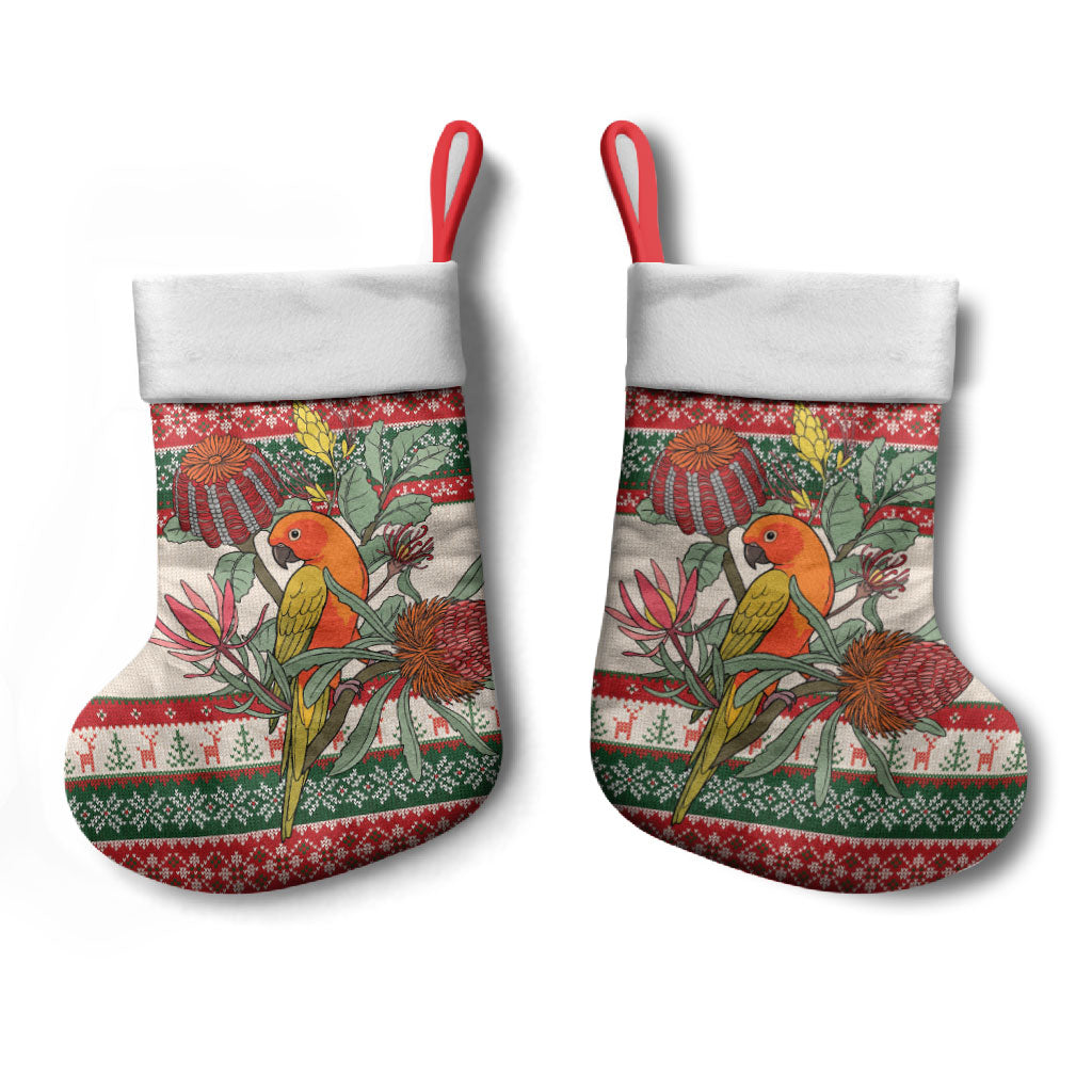 Aussie Sun Parakeet Christmas Stocking Festive Knitted Pattern Inspired
