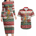 Aussie Sun Parakeet Christmas Couples Matching Long Sleeve Bodycon Dress and Hawaiian Shirt Festive Knitted Pattern Inspired