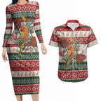 Aussie Sun Parakeet Christmas Couples Matching Long Sleeve Bodycon Dress and Hawaiian Shirt Festive Knitted Pattern Inspired