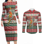 Aussie Sun Parakeet Christmas Couples Matching Long Sleeve Bodycon Dress and Long Sleeve Button Shirt Festive Knitted Pattern Inspired