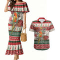 Aussie Sun Parakeet Christmas Couples Matching Mermaid Dress and Hawaiian Shirt Festive Knitted Pattern Inspired