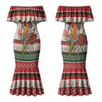 Aussie Sun Parakeet Christmas Couples Matching Mermaid Dress and Hawaiian Shirt Festive Knitted Pattern Inspired