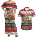 Aussie Sun Parakeet Christmas Couples Matching Off Shoulder Maxi Dress and Hawaiian Shirt Festive Knitted Pattern Inspired