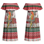 Aussie Sun Parakeet Christmas Couples Matching Off Shoulder Maxi Dress and Hawaiian Shirt Festive Knitted Pattern Inspired