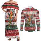 Aussie Sun Parakeet Christmas Couples Matching Off Shoulder Maxi Dress and Long Sleeve Button Shirt Festive Knitted Pattern Inspired