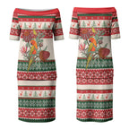 Aussie Sun Parakeet Christmas Couples Matching Puletasi and Long Sleeve Button Shirt Festive Knitted Pattern Inspired