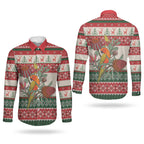 Aussie Sun Parakeet Christmas Couples Matching Short Sleeve Bodycon Dress and Long Sleeve Button Shirt Festive Knitted Pattern Inspired