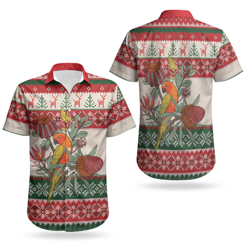 Aussie Sun Parakeet Christmas Couples Matching Summer Maxi Dress and Hawaiian Shirt Festive Knitted Pattern Inspired
