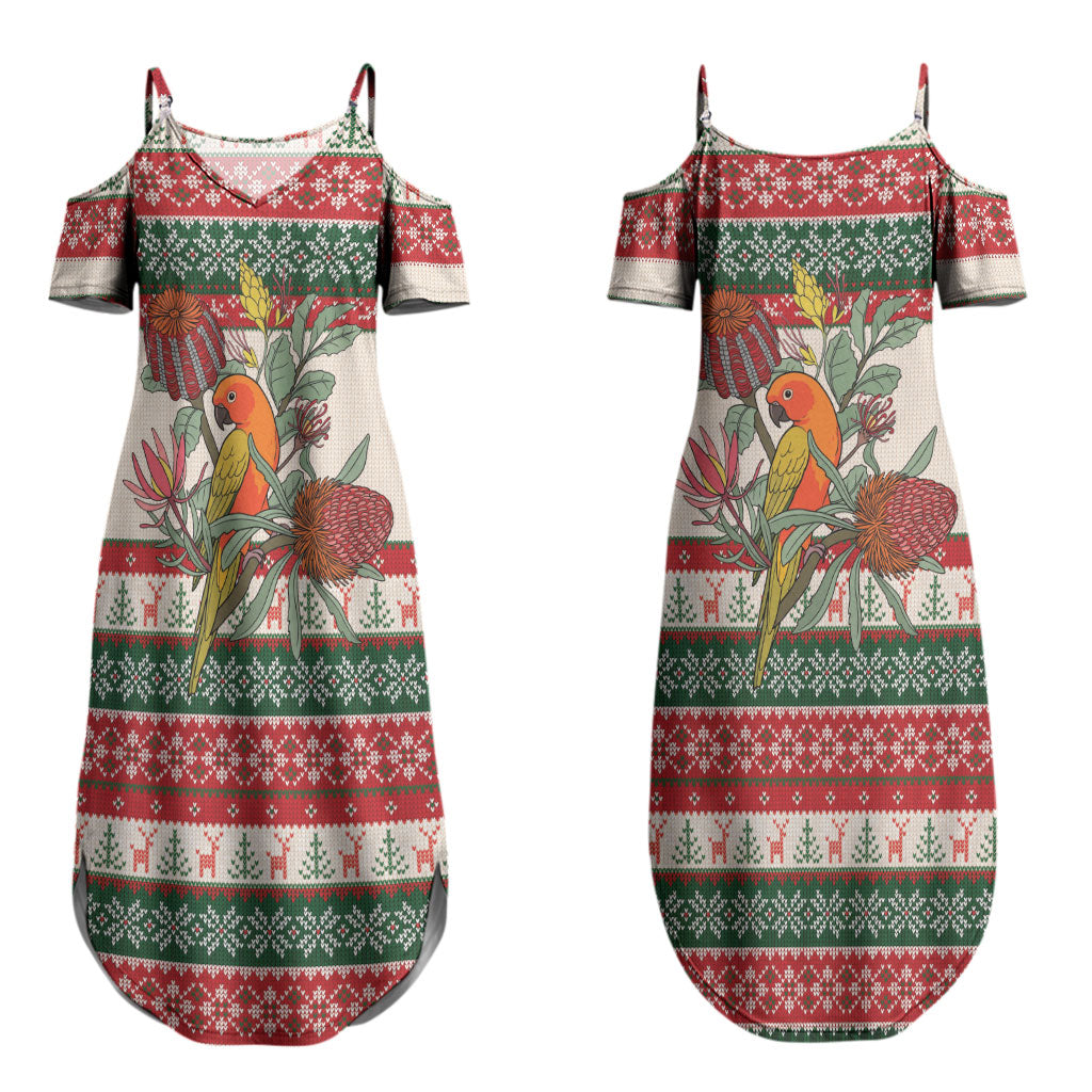 Aussie Sun Parakeet Christmas Couples Matching Summer Maxi Dress and Hawaiian Shirt Festive Knitted Pattern Inspired