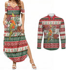 Aussie Sun Parakeet Christmas Couples Matching Summer Maxi Dress and Long Sleeve Button Shirt Festive Knitted Pattern Inspired