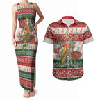 Aussie Sun Parakeet Christmas Couples Matching Tank Maxi Dress and Hawaiian Shirt Festive Knitted Pattern Inspired