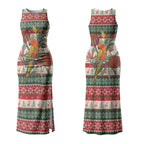 Aussie Sun Parakeet Christmas Couples Matching Tank Maxi Dress and Hawaiian Shirt Festive Knitted Pattern Inspired