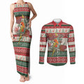 Aussie Sun Parakeet Christmas Couples Matching Tank Maxi Dress and Long Sleeve Button Shirt Festive Knitted Pattern Inspired
