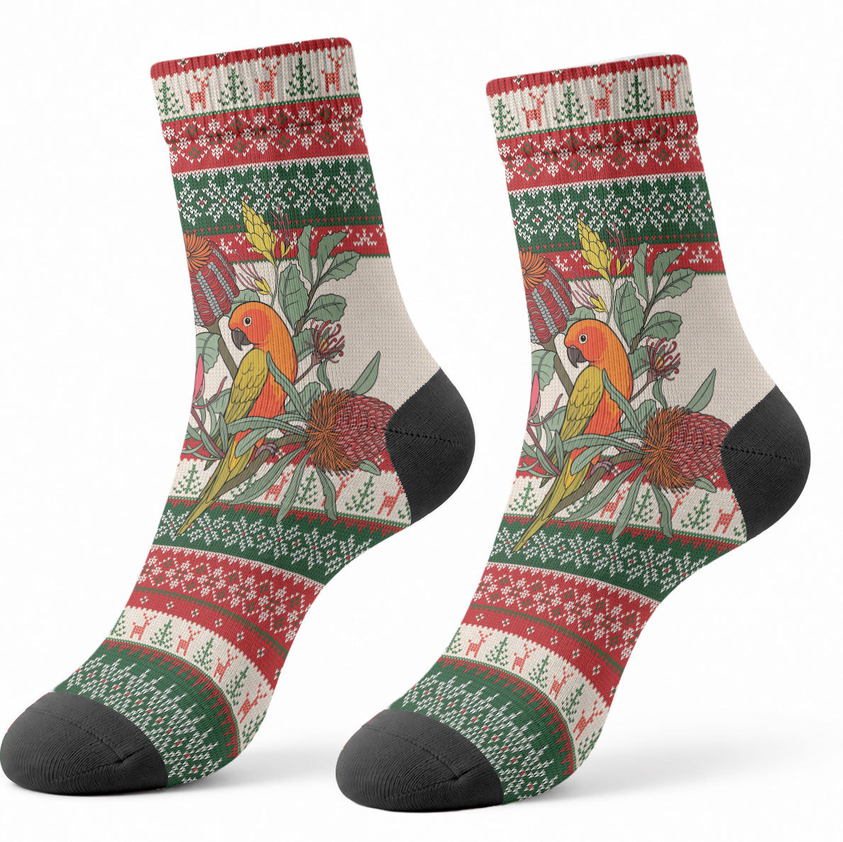 Aussie Sun Parakeet Christmas Crew Socks Festive Knitted Pattern Inspired