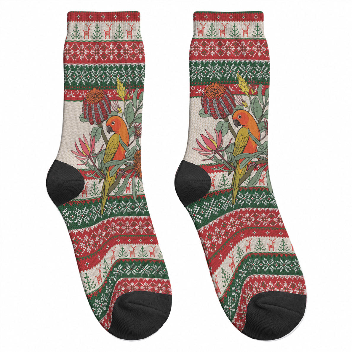 Aussie Sun Parakeet Christmas Crew Socks Festive Knitted Pattern Inspired