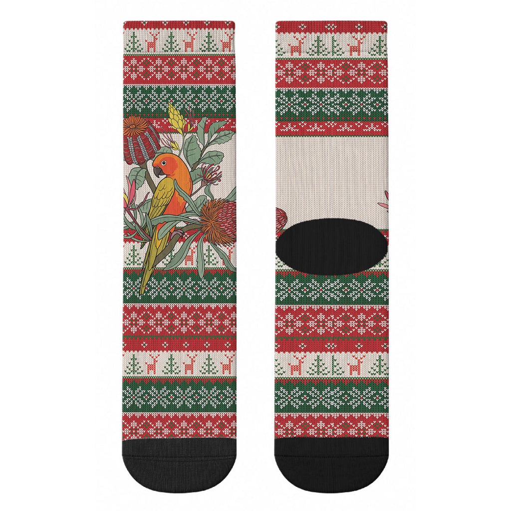 Aussie Sun Parakeet Christmas Crew Socks Festive Knitted Pattern Inspired