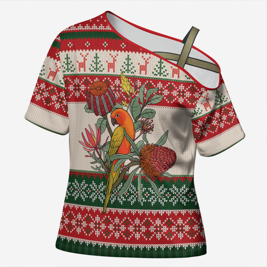 Aussie Sun Parakeet Christmas Cross Shoulder Shirt Festive Knitted Pattern Inspired