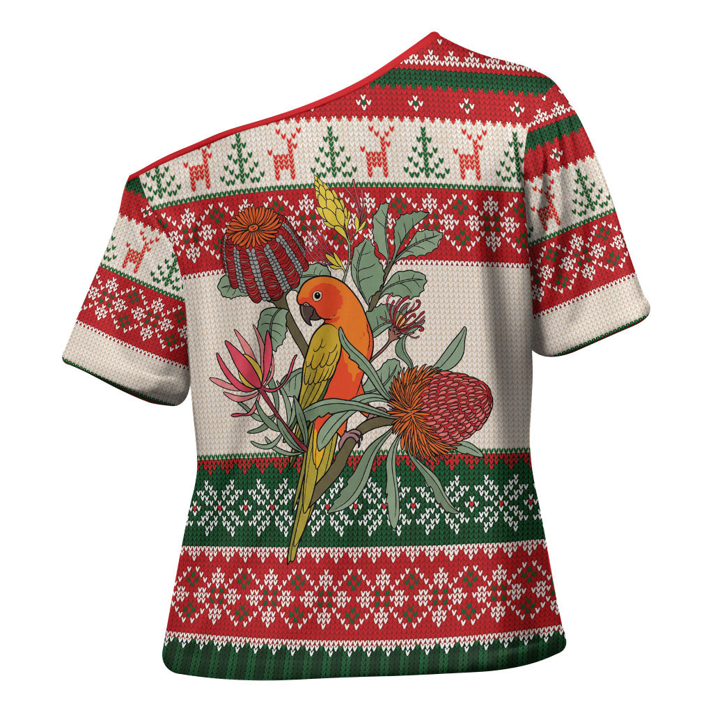 Aussie Sun Parakeet Christmas Cross Shoulder Shirt Festive Knitted Pattern Inspired