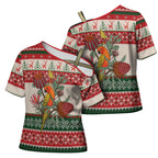Aussie Sun Parakeet Christmas Cross Shoulder Shirt Festive Knitted Pattern Inspired