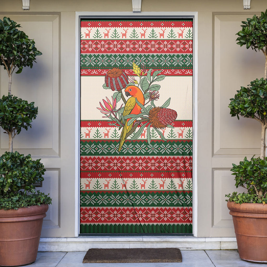 Aussie Sun Parakeet Christmas Door Cover Festive Knitted Pattern Inspired