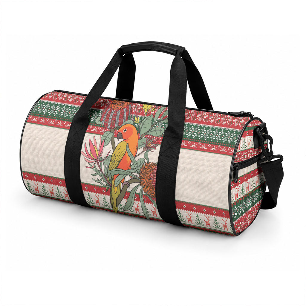 Aussie Sun Parakeet Christmas Duffle Bag Festive Knitted Pattern Inspired