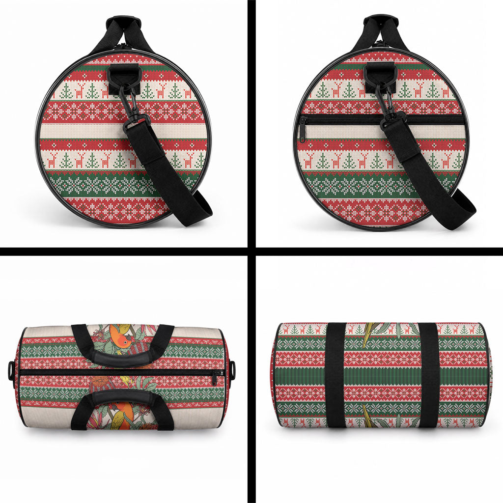 Aussie Sun Parakeet Christmas Duffle Bag Festive Knitted Pattern Inspired