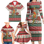 Aussie Sun Parakeet Christmas Family Matching Long Sleeve Bodycon Dress and Hawaiian Shirt Festive Knitted Pattern Inspired