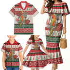 Aussie Sun Parakeet Christmas Family Matching Mermaid Dress and Hawaiian Shirt Festive Knitted Pattern Inspired