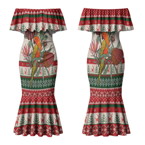 Aussie Sun Parakeet Christmas Family Matching Mermaid Dress and Hawaiian Shirt Festive Knitted Pattern Inspired