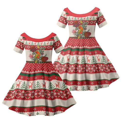 Aussie Sun Parakeet Christmas Family Matching Mermaid Dress and Hawaiian Shirt Festive Knitted Pattern Inspired