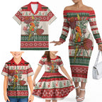 Aussie Sun Parakeet Christmas Family Matching Off The Shoulder Long Sleeve Dress and Hawaiian Shirt Festive Knitted Pattern Inspired