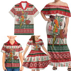 Aussie Sun Parakeet Christmas Family Matching Off Shoulder Maxi Dress and Hawaiian Shirt Festive Knitted Pattern Inspired
