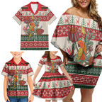 Aussie Sun Parakeet Christmas Family Matching Off Shoulder Short Dress and Hawaiian Shirt Festive Knitted Pattern Inspired