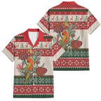 Aussie Sun Parakeet Christmas Family Matching Off Shoulder Short Dress and Hawaiian Shirt Festive Knitted Pattern Inspired