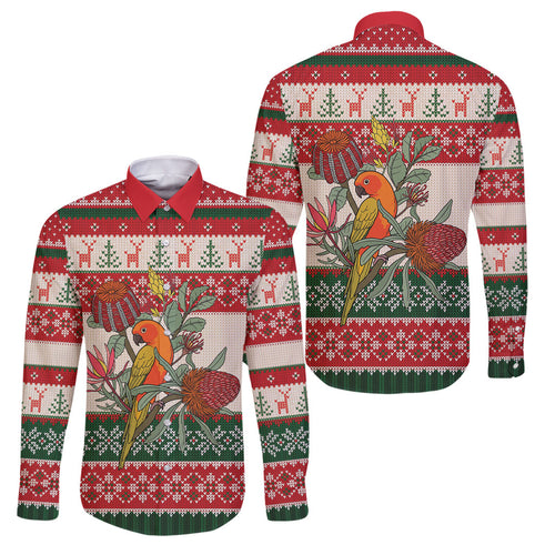 Aussie Sun Parakeet Christmas Family Matching Puletasi and Hawaiian Shirt Festive Knitted Pattern Inspired