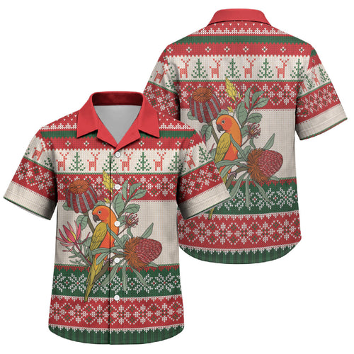 Aussie Sun Parakeet Christmas Family Matching Puletasi and Hawaiian Shirt Festive Knitted Pattern Inspired