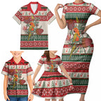 Aussie Sun Parakeet Christmas Family Matching Short Sleeve Bodycon Dress and Hawaiian Shirt Festive Knitted Pattern Inspired