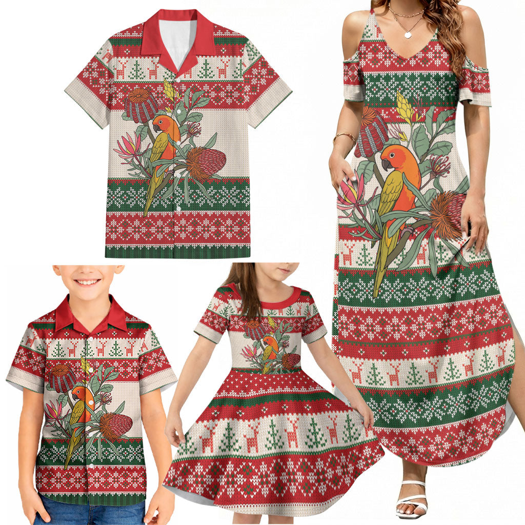 Aussie Sun Parakeet Christmas Family Matching Summer Maxi Dress and Hawaiian Shirt Festive Knitted Pattern Inspired