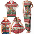 Aussie Sun Parakeet Christmas Family Matching Tank Maxi Dress and Hawaiian Shirt Festive Knitted Pattern Inspired