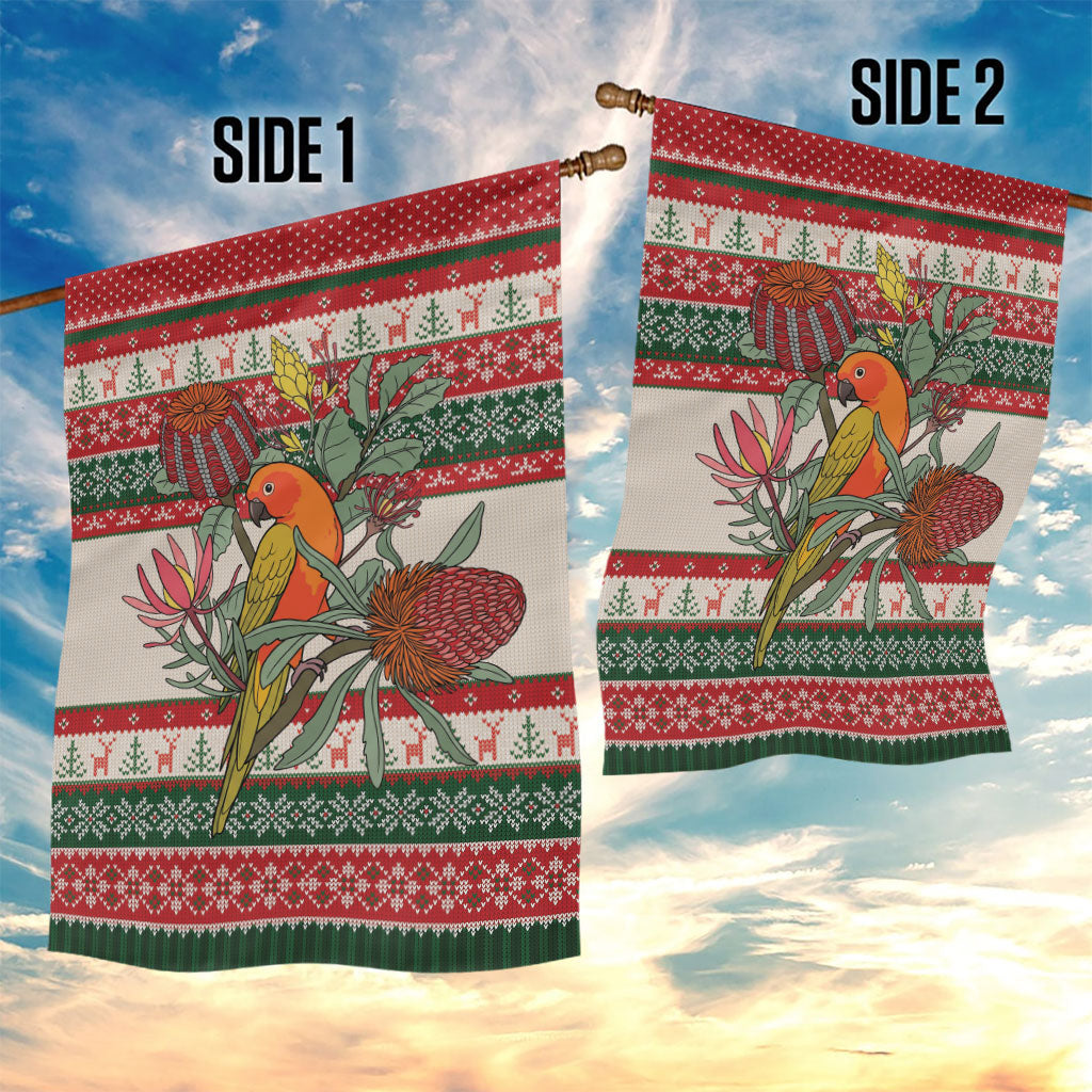 Aussie Sun Parakeet Christmas Garden Flag Festive Knitted Pattern Inspired