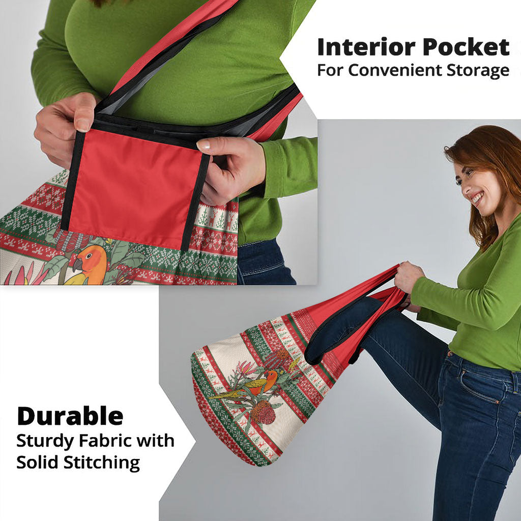 Aussie Sun Parakeet Christmas Grocery Bag Festive Knitted Pattern Inspired