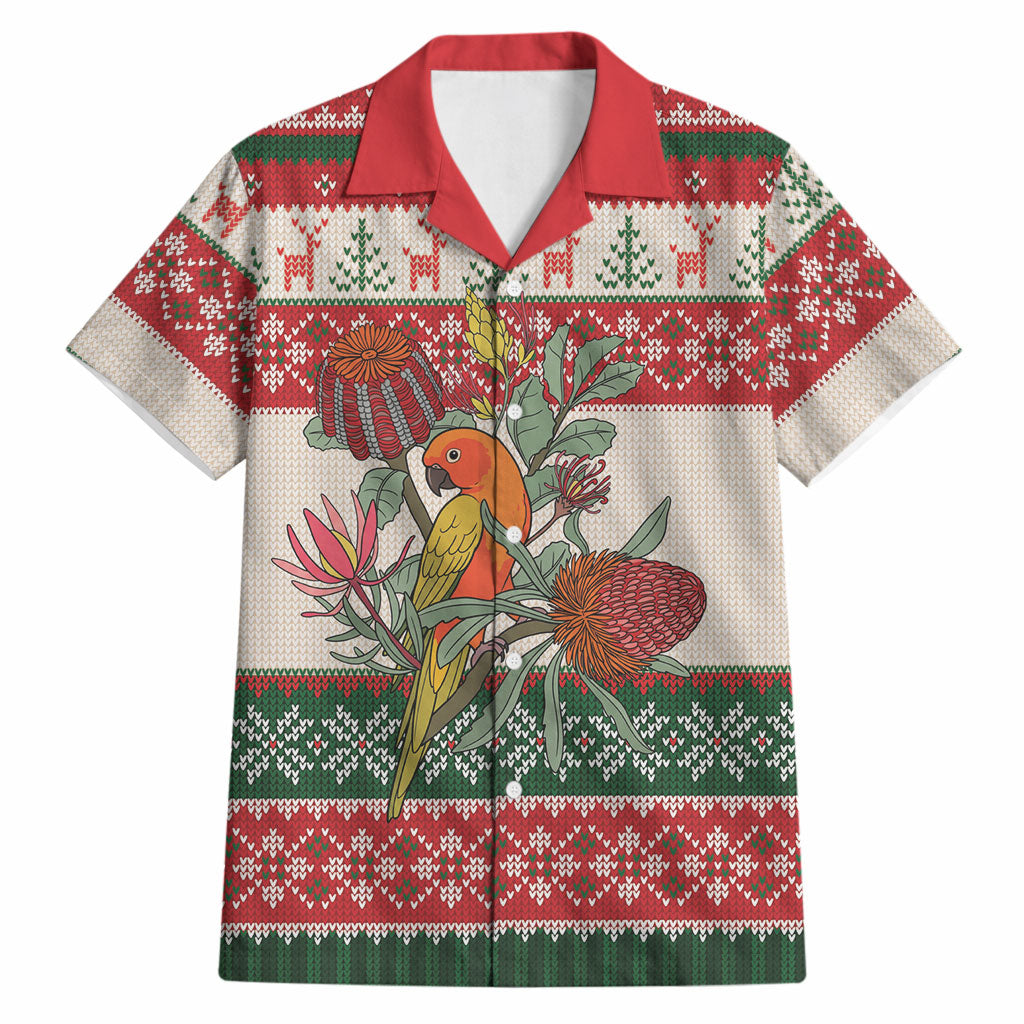 Aussie Sun Parakeet Christmas Hawaiian Shirt Festive Knitted Pattern Inspired