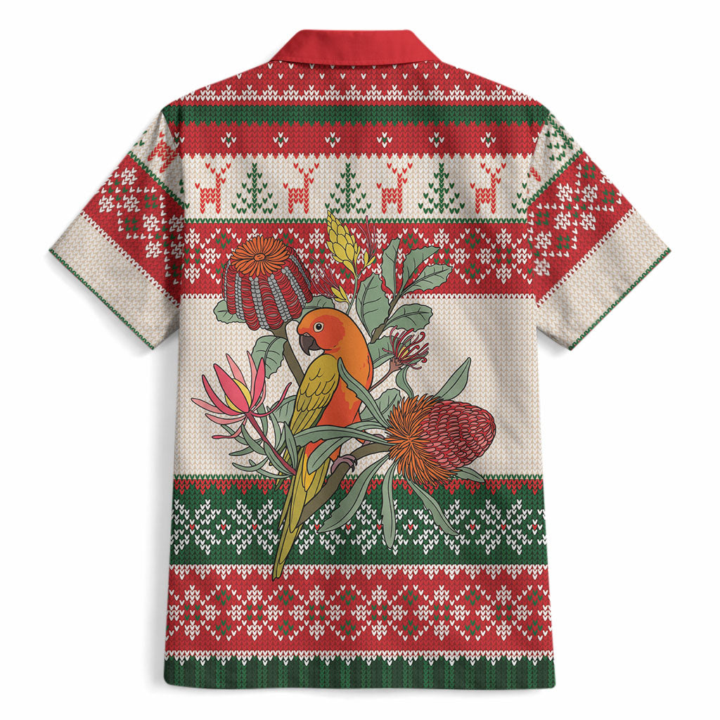 Aussie Sun Parakeet Christmas Hawaiian Shirt Festive Knitted Pattern Inspired