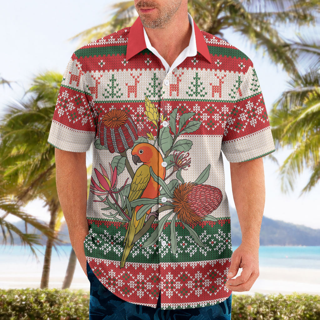 Aussie Sun Parakeet Christmas Hawaiian Shirt Festive Knitted Pattern Inspired