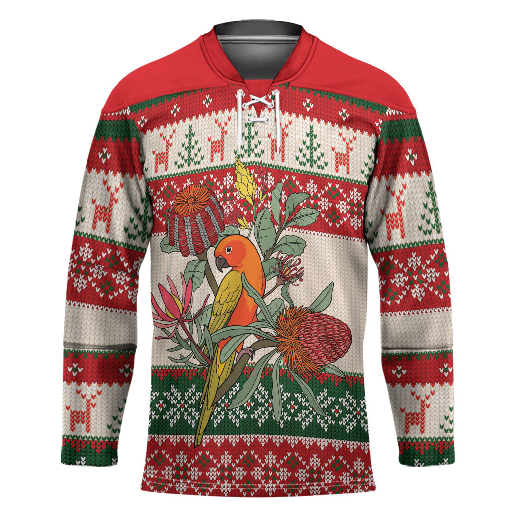 Aussie Sun Parakeet Christmas Hockey Jersey Festive Knitted Pattern Inspired