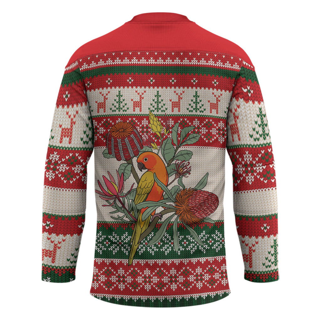 Aussie Sun Parakeet Christmas Hockey Jersey Festive Knitted Pattern Inspired