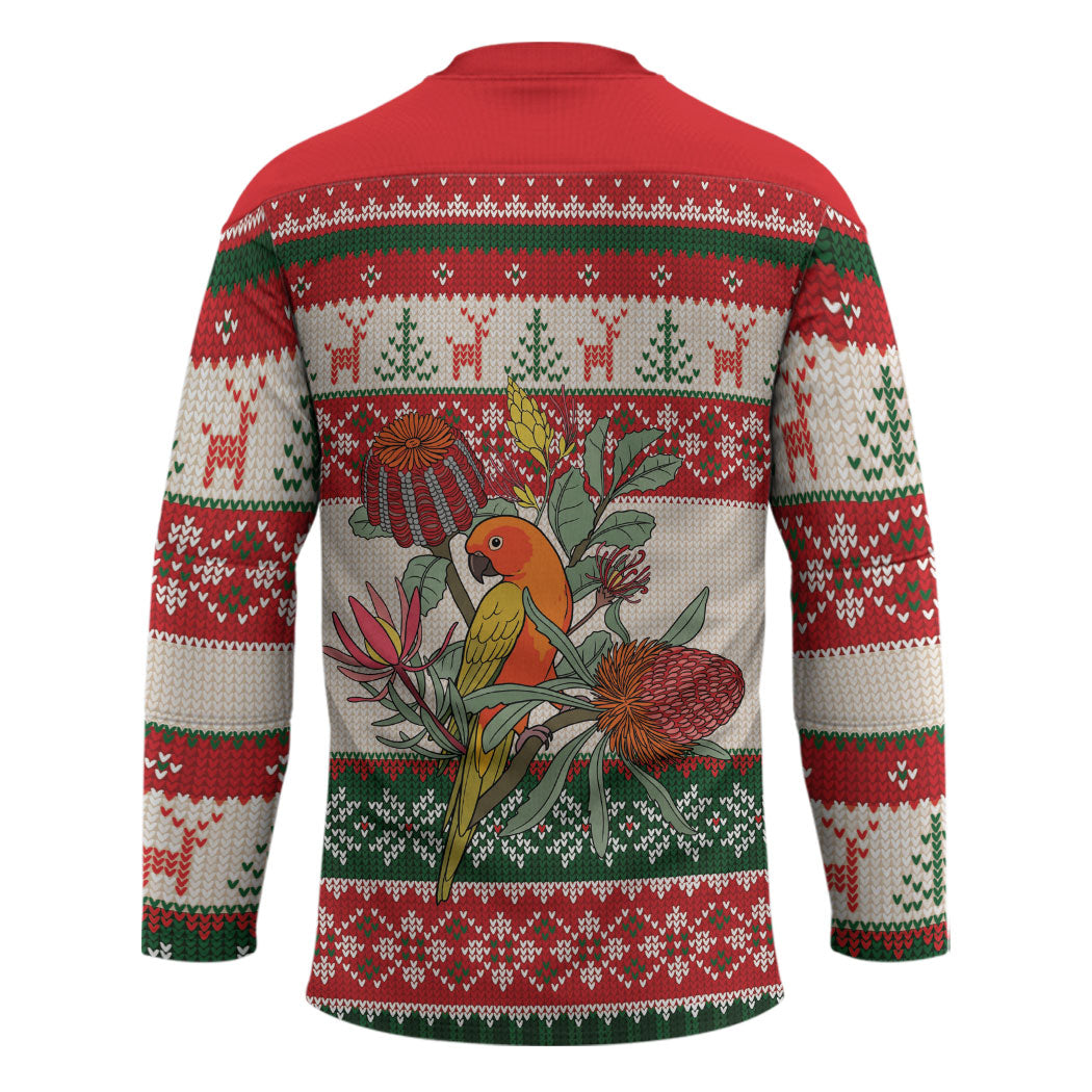 Aussie Sun Parakeet Christmas Hockey Jersey Festive Knitted Pattern Inspired