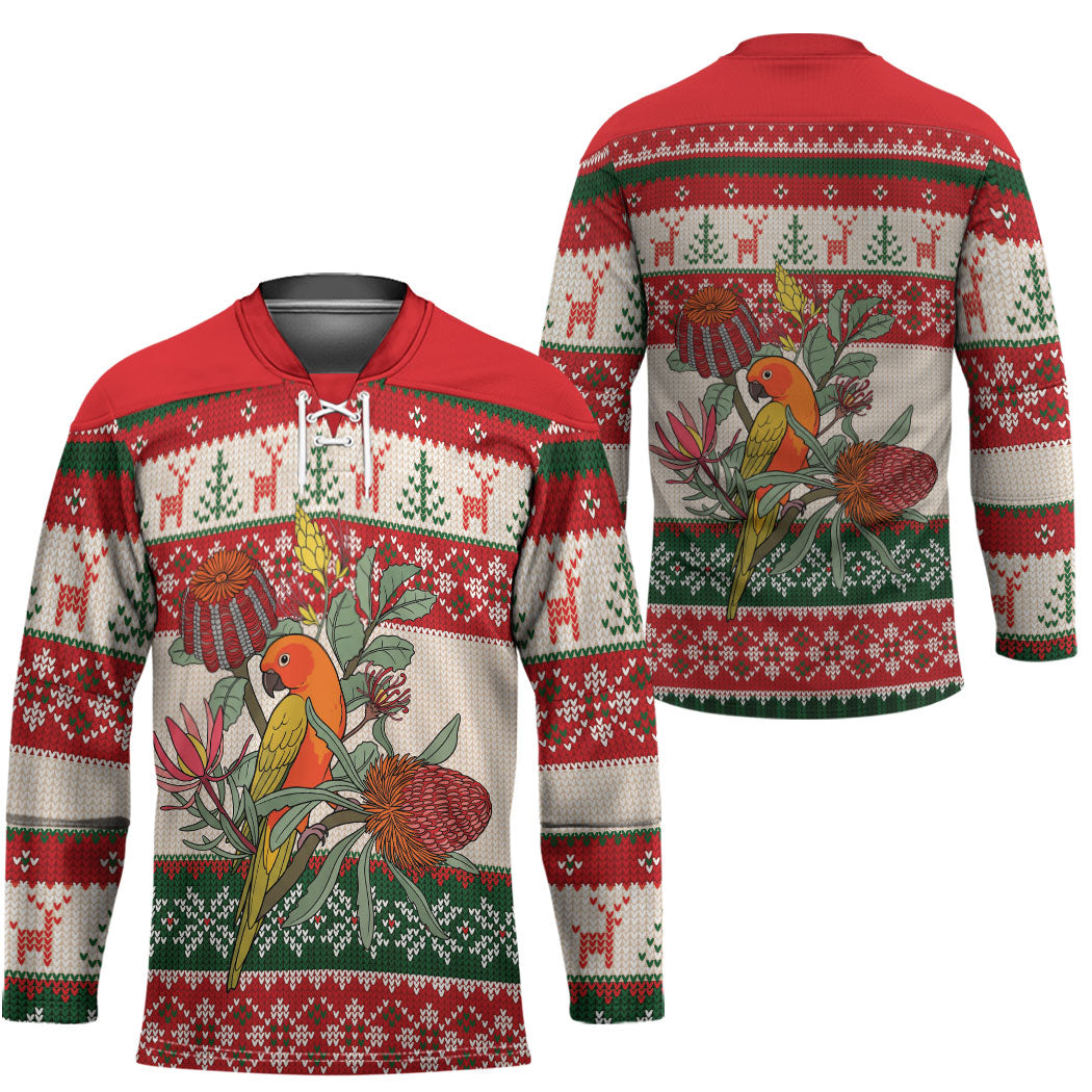 Aussie Sun Parakeet Christmas Hockey Jersey Festive Knitted Pattern Inspired