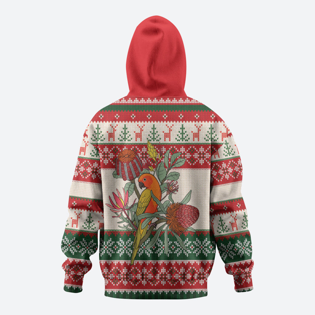 Aussie Sun Parakeet Christmas Hoodie Festive Knitted Pattern Inspired